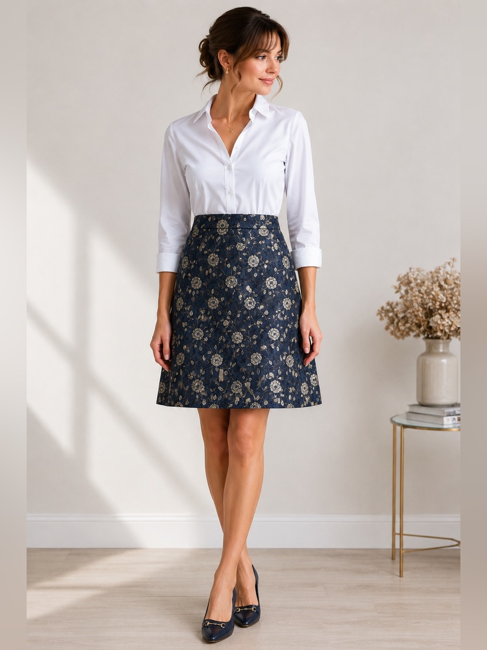 Vintage 90s Rose Tapestry Denim Mini Skirt Petite 6P